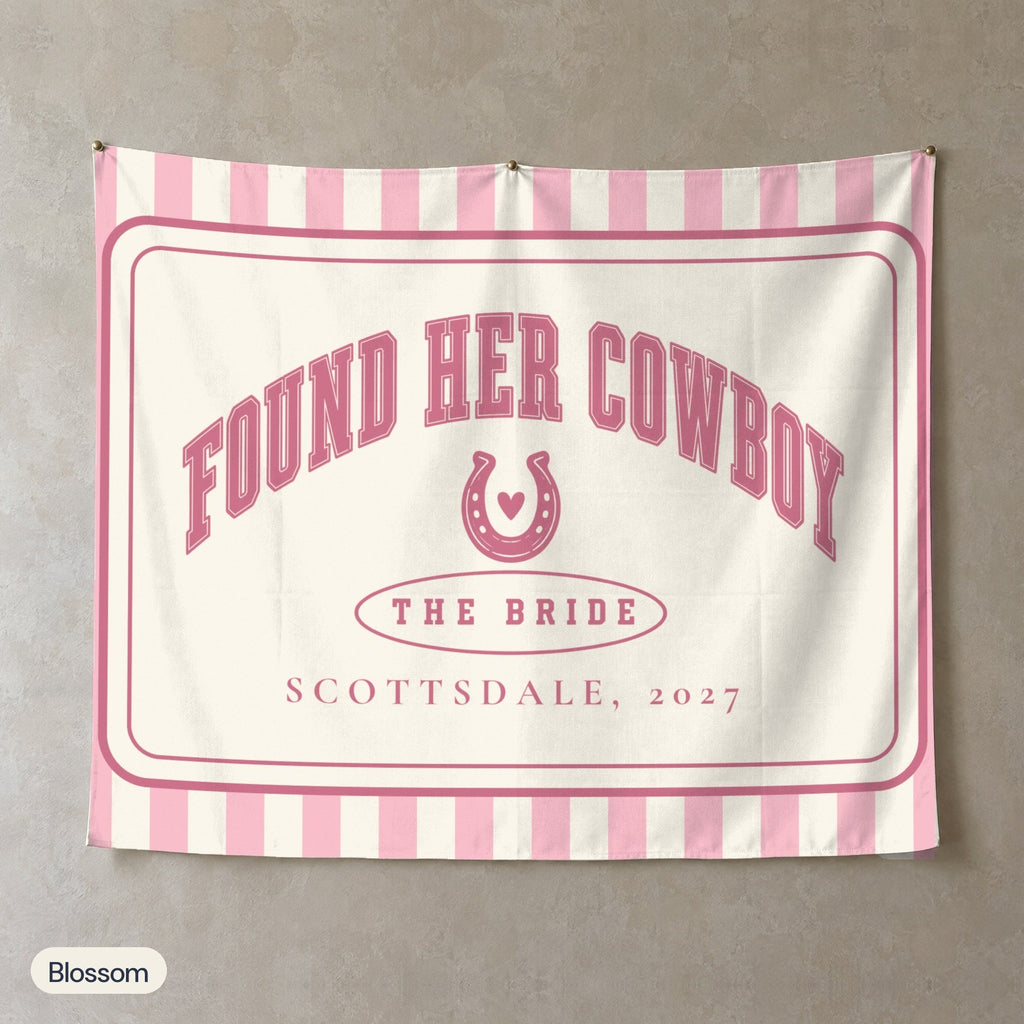 Found Her Cowboy personalized wall tapestry, Blossom stripes