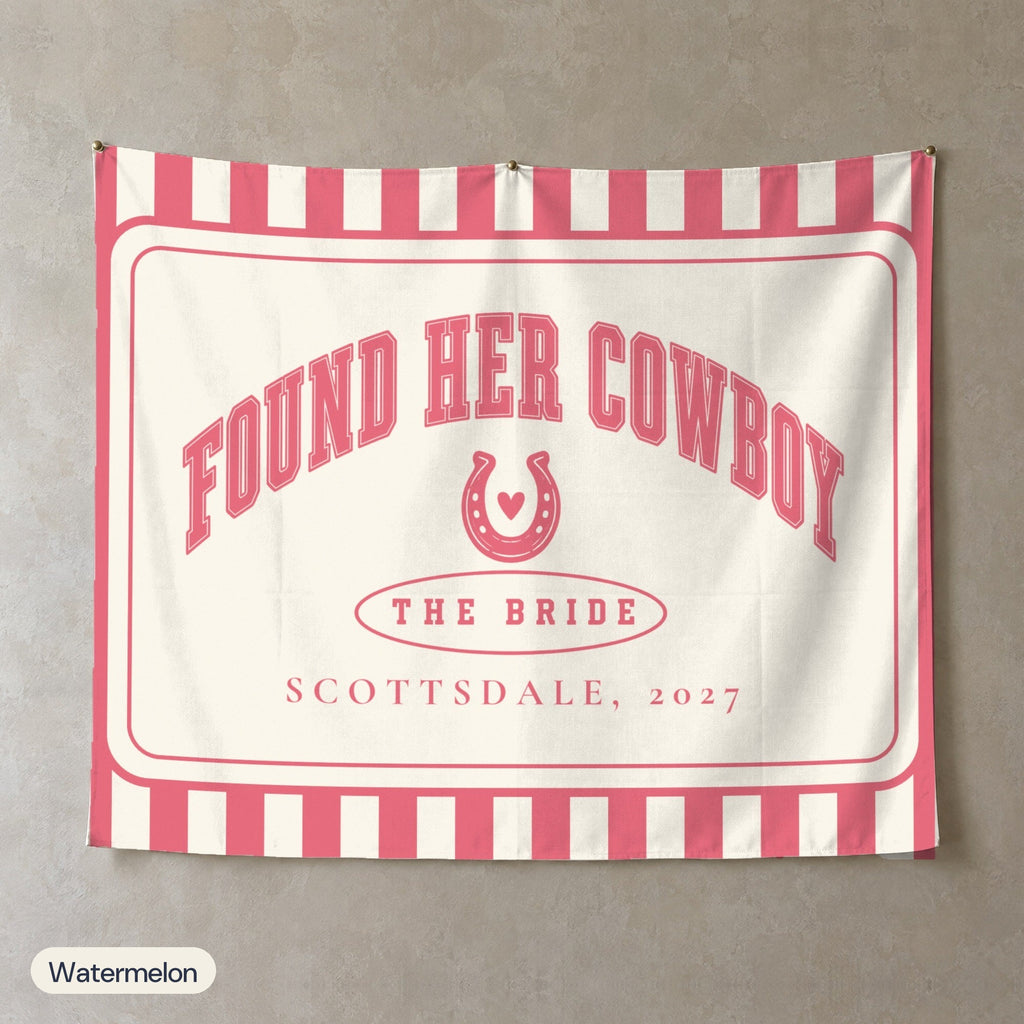Found Her Cowboy personalized wall tapestry, Watermelon stripes
