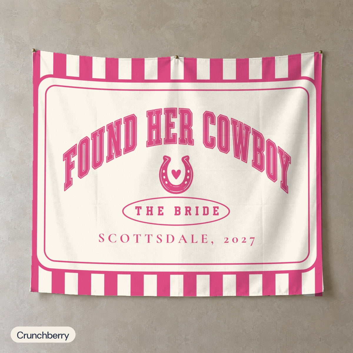 Found Her Cowboy personalized wall tapestry, Crunchberry stripes