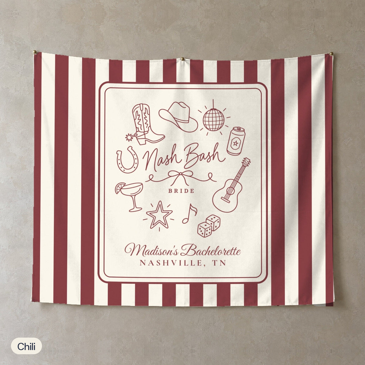 Nash Bash personalized wall tapestry, Chili stripes