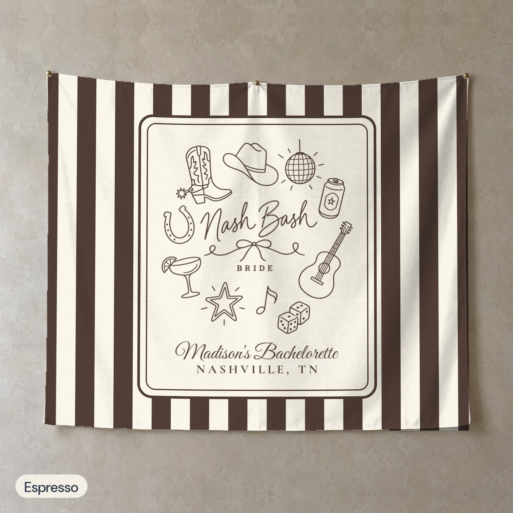 Nash Bash personalized wall tapestry, Espresso stripes