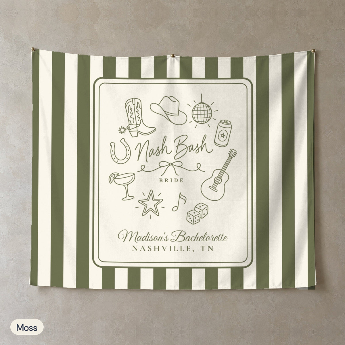 Nash Bash personalized wall tapestry, Moss stripes