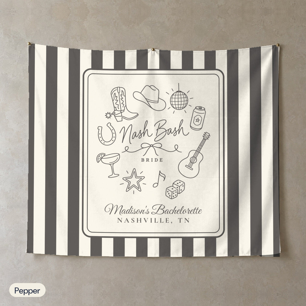 Nash Bash personalized wall tapestry, Pepper stripes