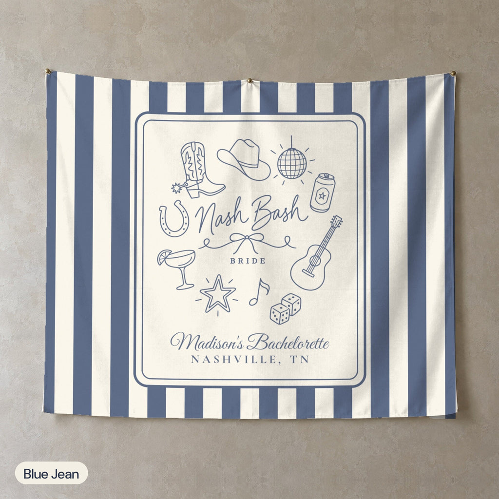 Nash Bash personalized wall tapestry, Blue Jean stripes