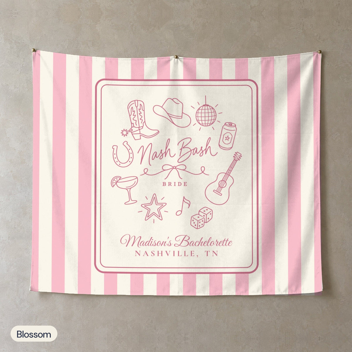 Nash Bash personalized wall tapestry, Blossom stripes
