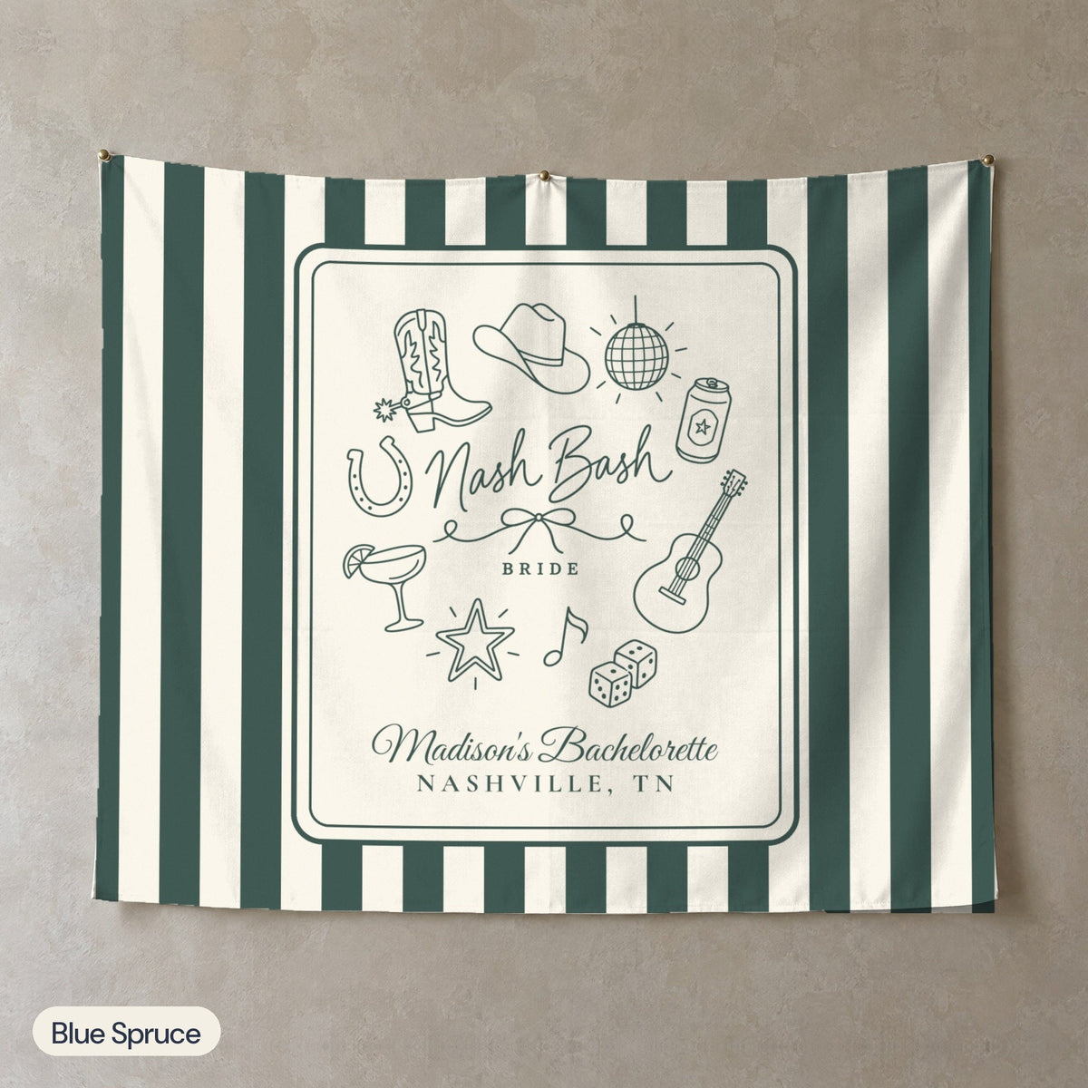 Nash Bash personalized wall tapestry, Blue Spruce stripes