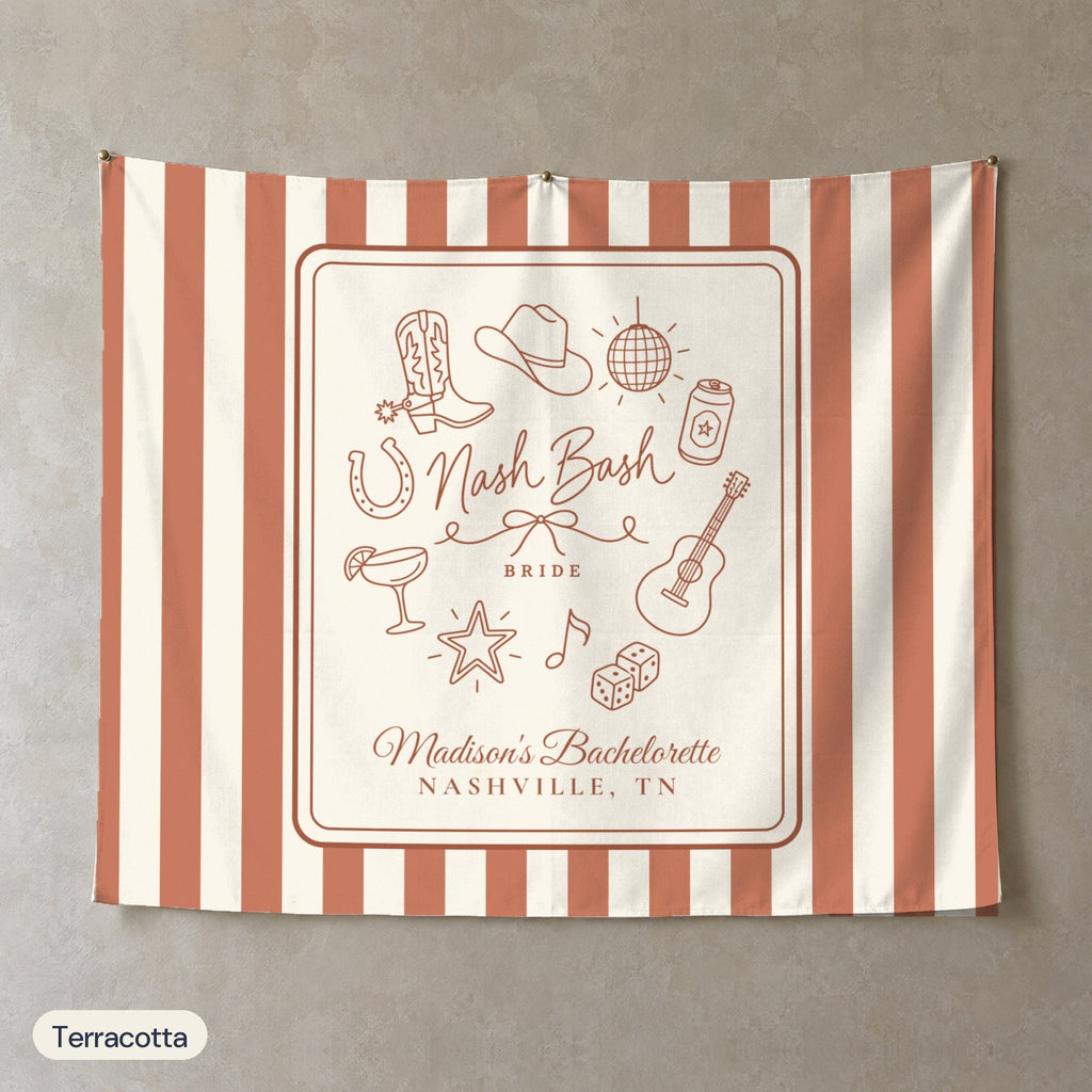 Nash Bash personalized wall tapestry, Terracotta stripes