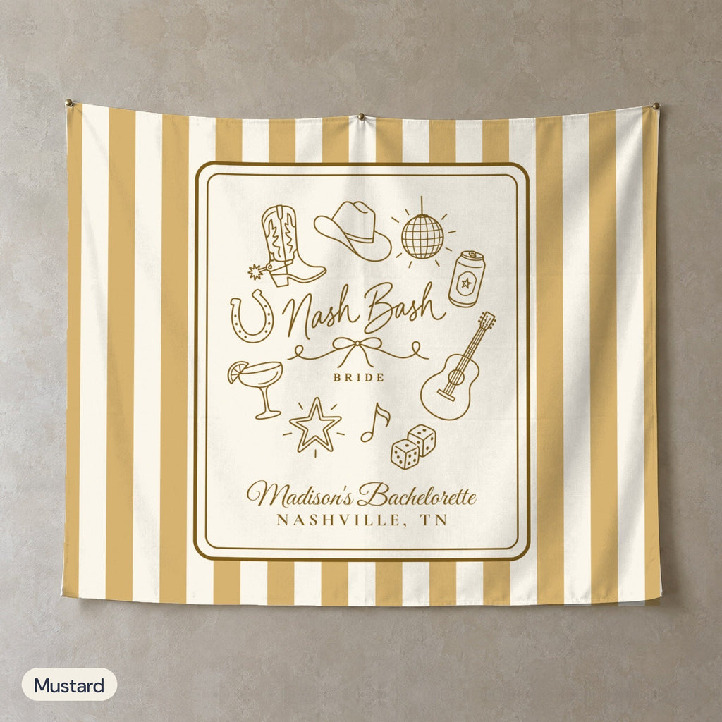 Nash Bash personalized wall tapestry, Mustard stripes
