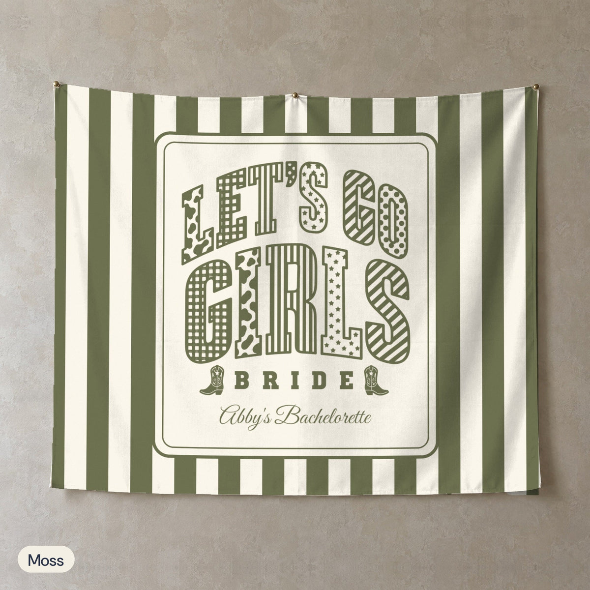 Let's Go Girls personalized wall tapestry, Moss stripes