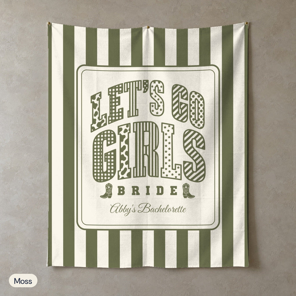 Let's Go Girls personalized wall tapestry in portrait, Moss