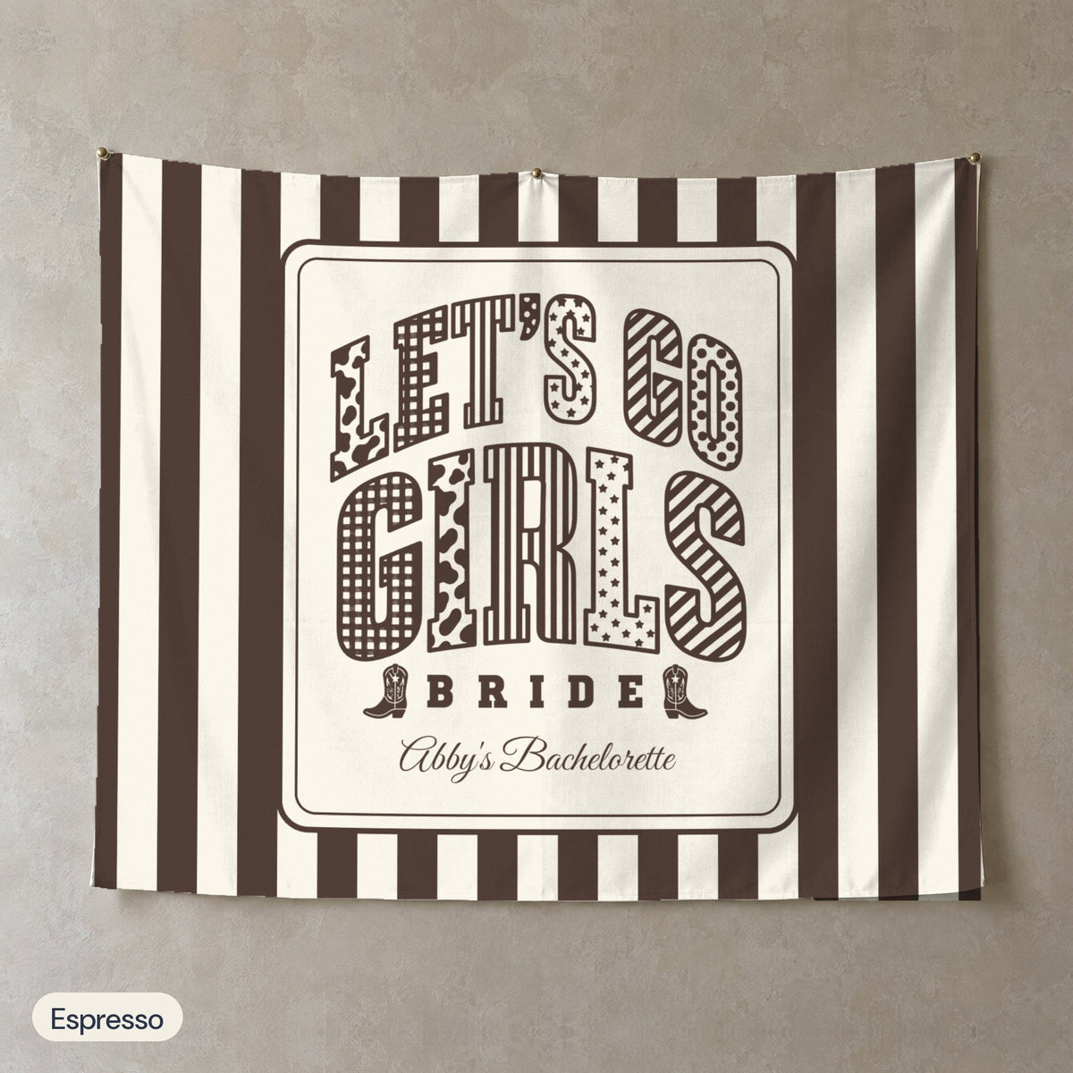 Let's Go Girls personalized wall tapestry, Espresso stripes