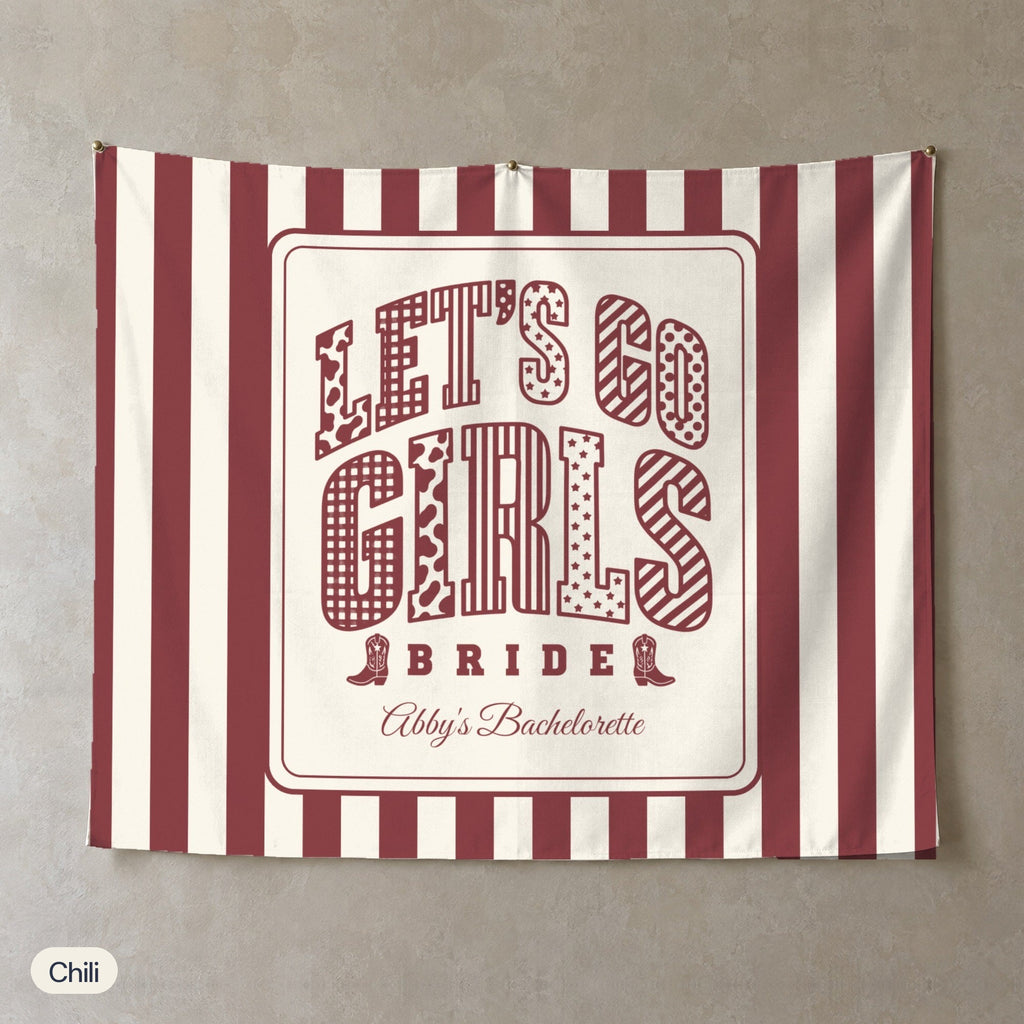 Let's Go Girls personalized wall tapestry, Chili stripes