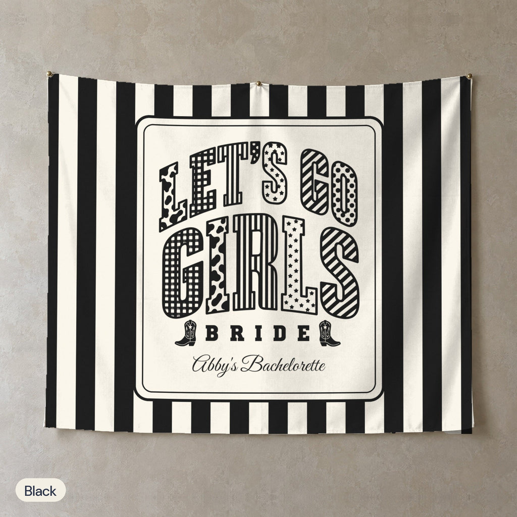 Let's Go Girls personalized wall tapestry, Black stripes