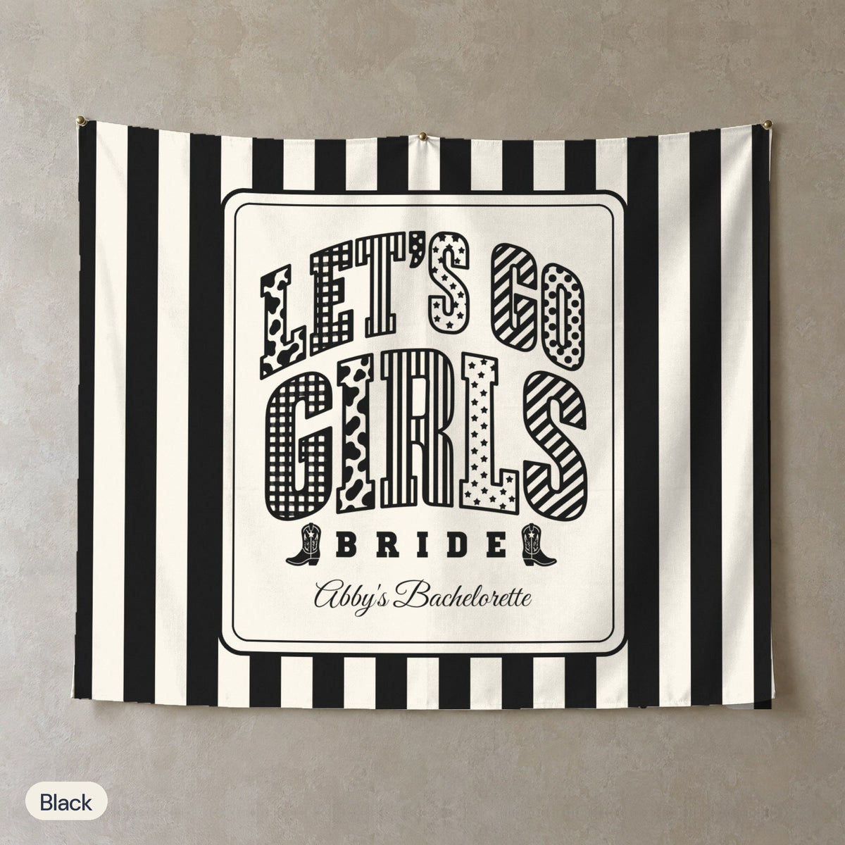Let's Go Girls personalized wall tapestry, Black stripes