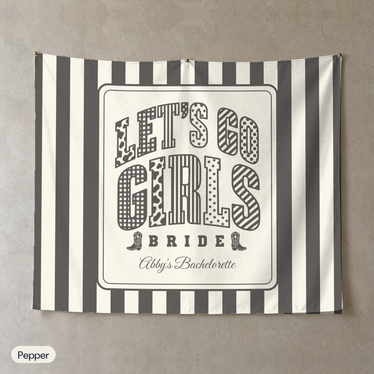 Let's Go Girls personalized wall tapestry, Pepper stripes