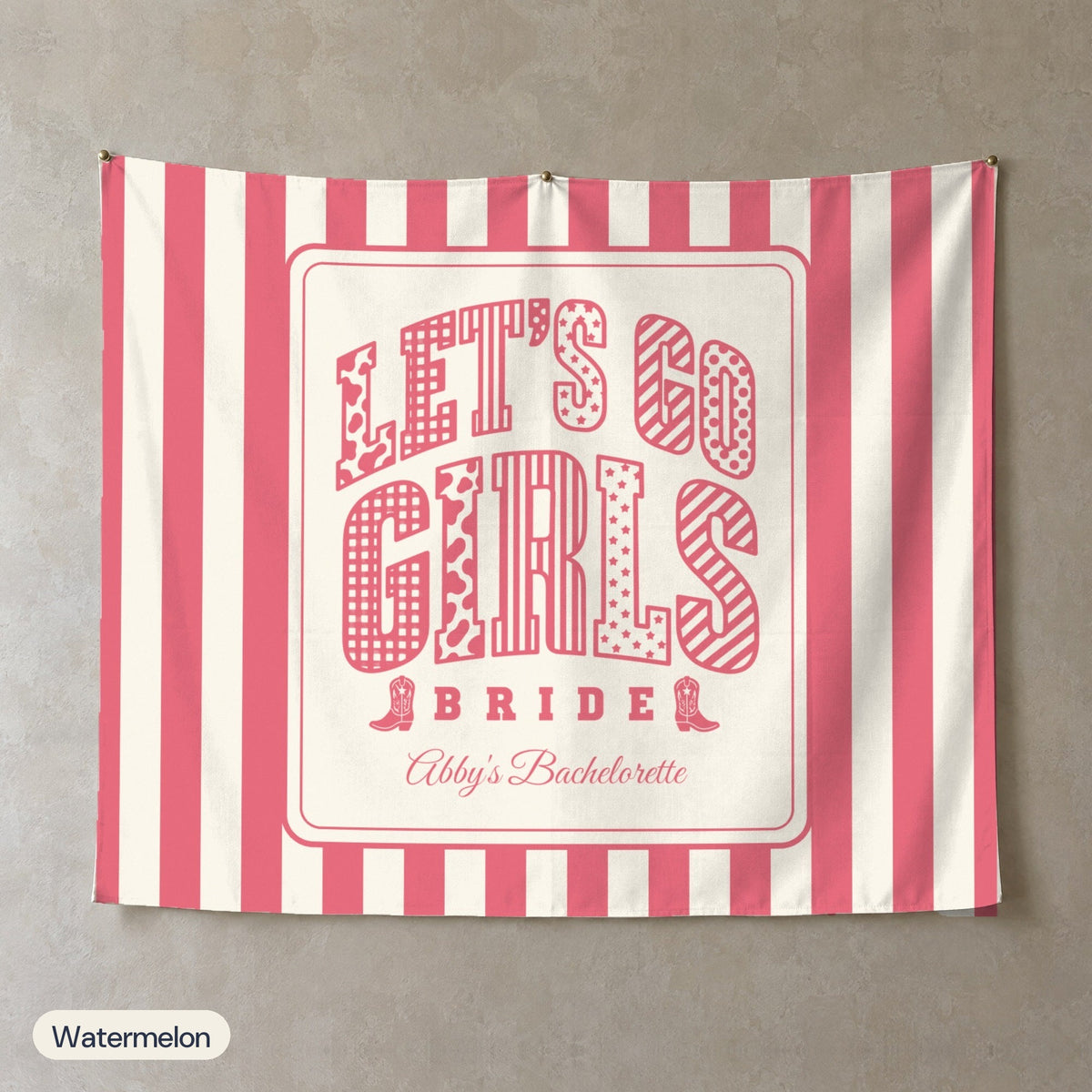 Let's Go Girls personalized wall tapestry, Watermelon stripes