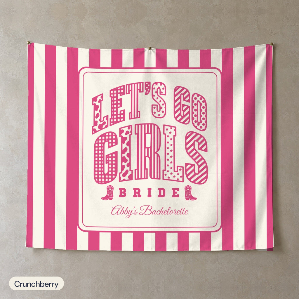 Let's Go Girls personalized wall tapestry, Crunchberry stripes