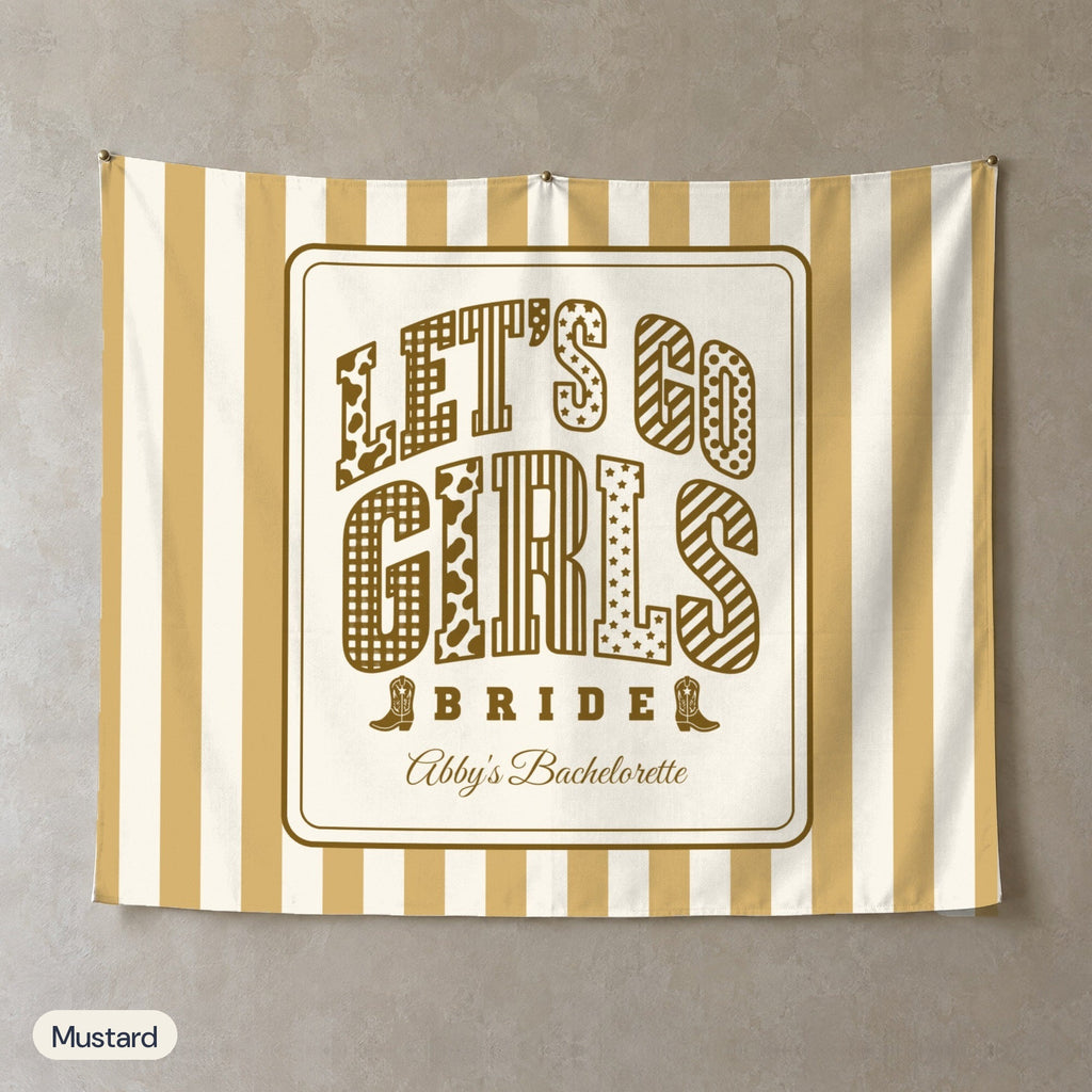 Let's Go Girls personalized wall tapestry, Mustard stripes