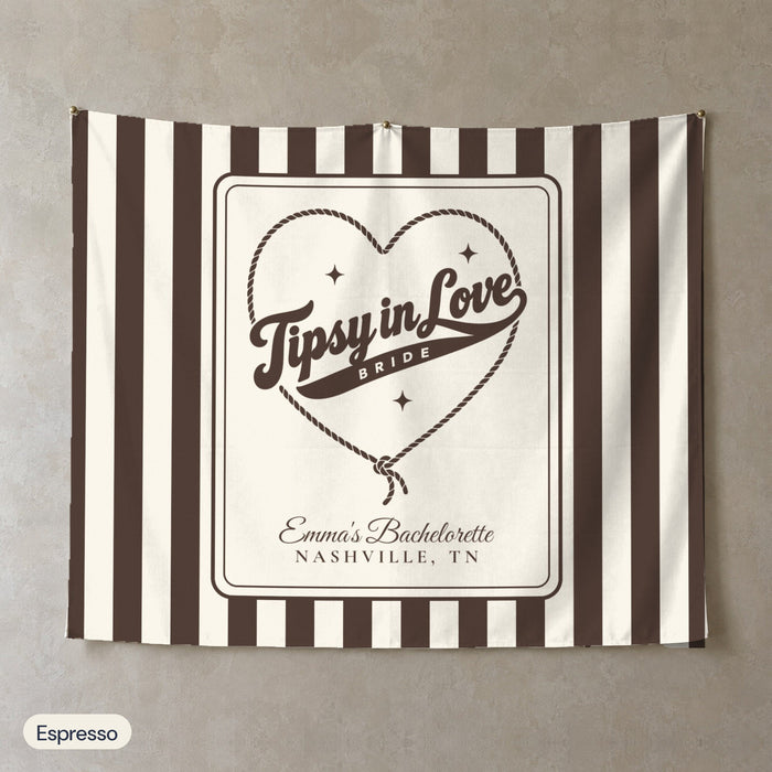 Tipsy In Love personalized wall tapestry, Espresso stripes