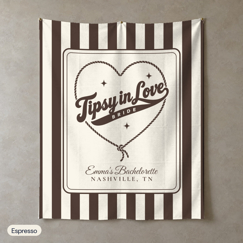 Tipsy In Love personalized wall tapestry in portrait, Espresso