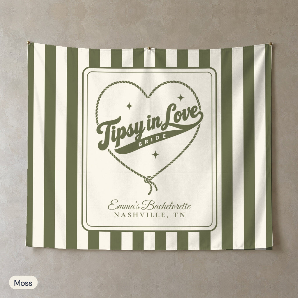 Tipsy In Love personalized wall tapestry, Moss stripes