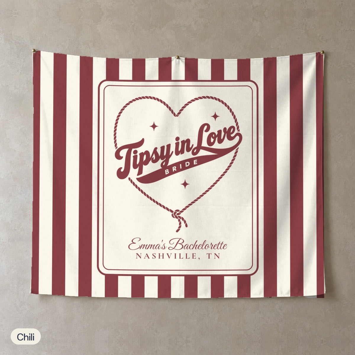 Tipsy In Love personalized wall tapestry, Chili stripes