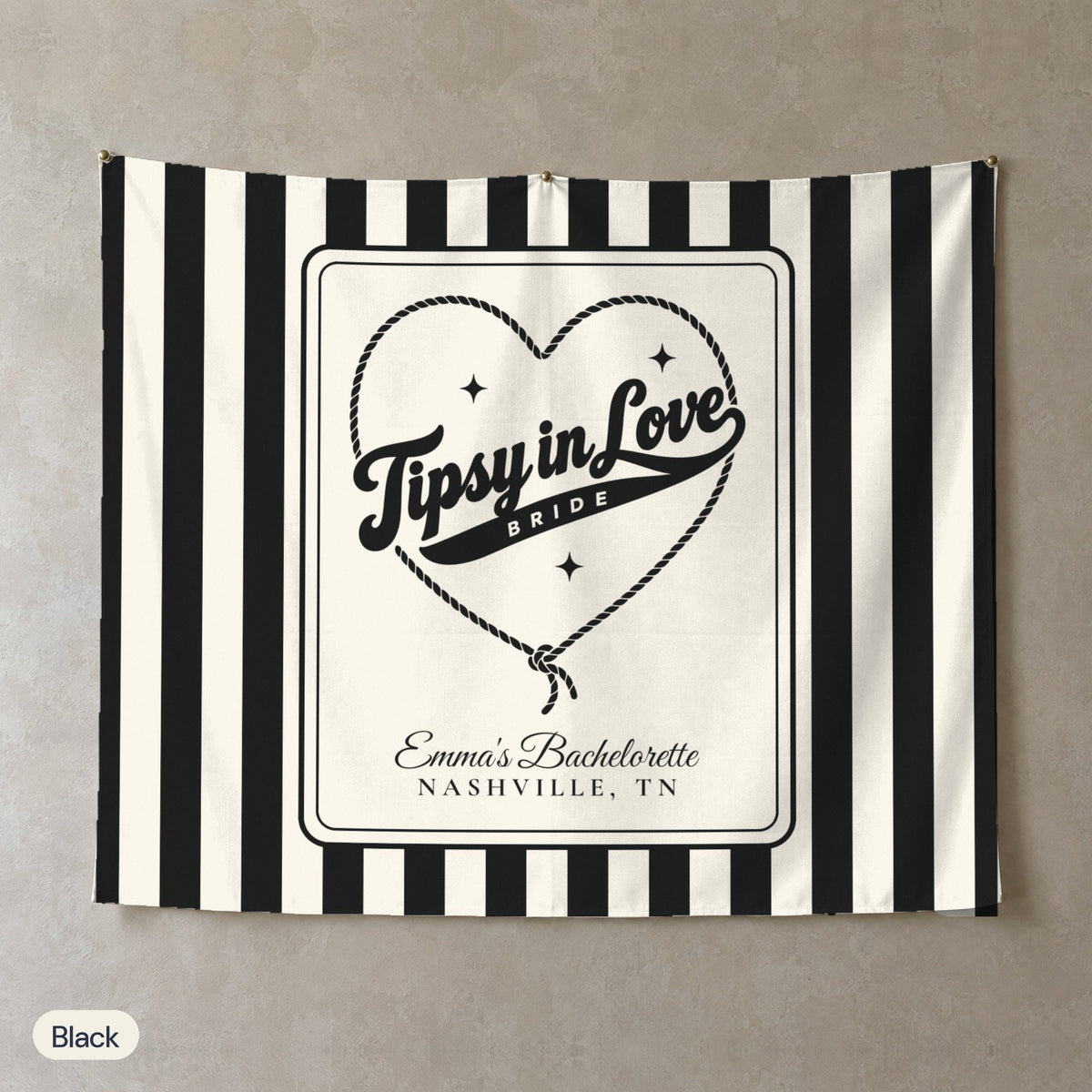 Tipsy In Love personalized wall tapestry, Black stripes