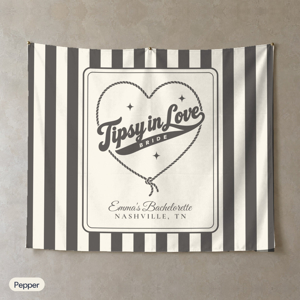 Tipsy In Love personalized wall tapestry, Pepper stripes