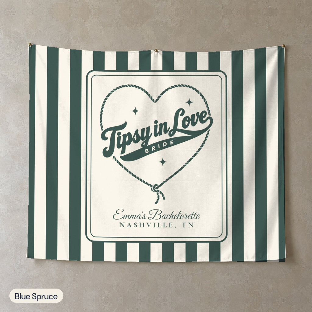Tipsy In Love personalized wall tapestry, Blue Spruce stripes