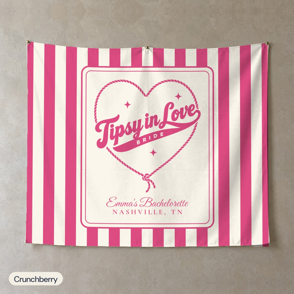 Tipsy In Love personalized wall tapestry, Crunchberry stripes