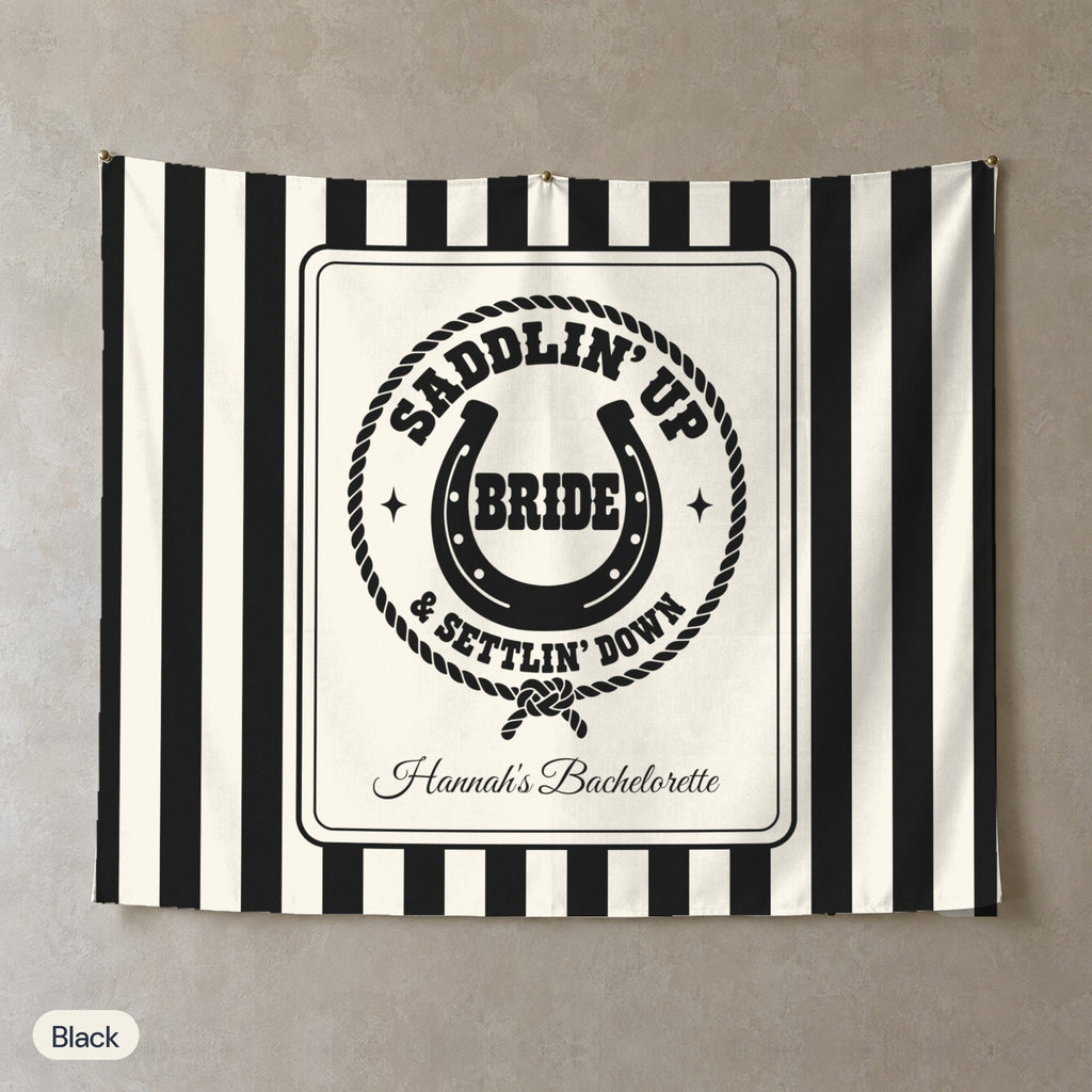 Saddlin' Up & Settlin' Down personalized wall tapestry, Black stripes
