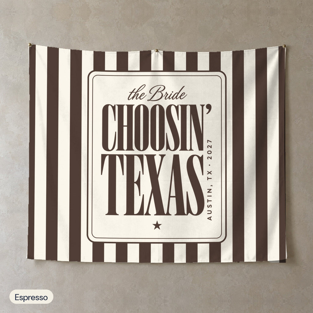 Choosin' Texas personalized wall tapestry, Espresso stripes