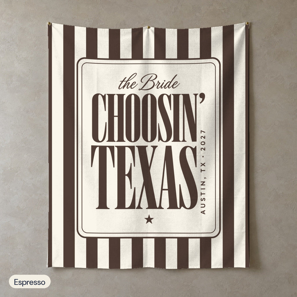 Choosin' Texas personalized wall tapestry in portrait, Espresso