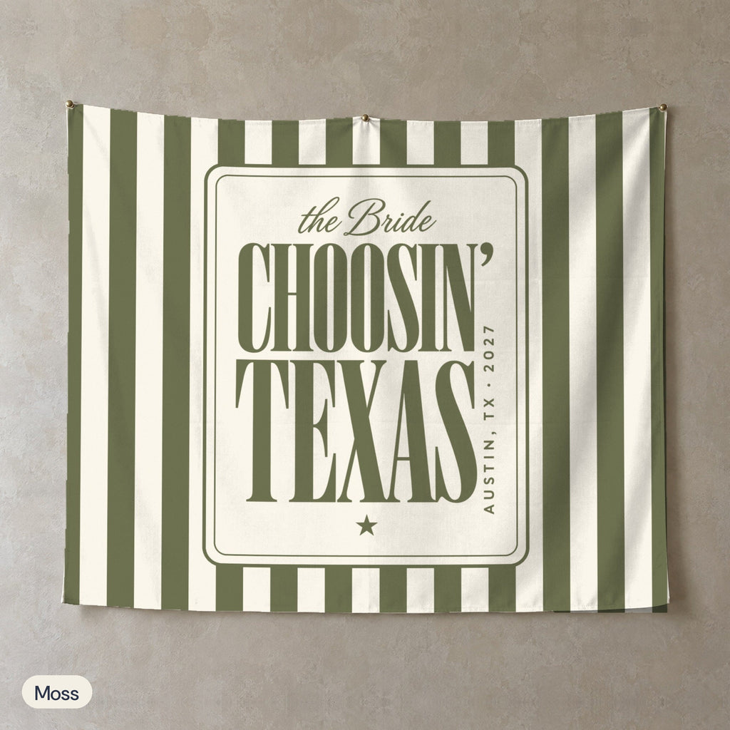 Choosin' Texas personalized wall tapestry, Moss stripes