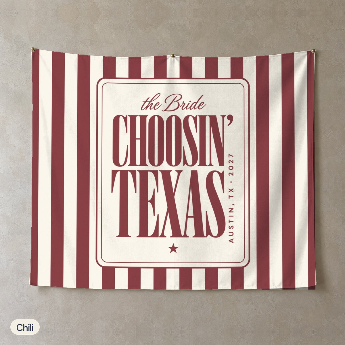 Choosin' Texas personalized wall tapestry, Chili stripes