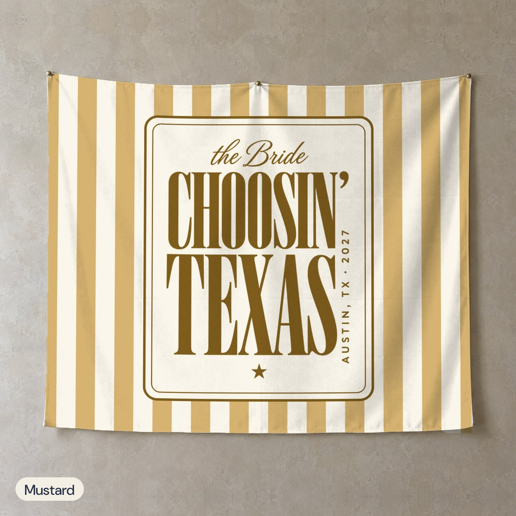 Choosin' Texas personalized wall tapestry, Mustard stripes