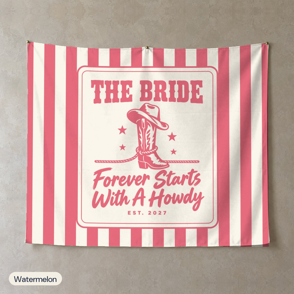 Forever Starts With A Howdy personalized wall tapestry, Watermelon stripes