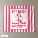 Forever Starts With A Howdy personalized wall tapestry, Crunchberry stripes