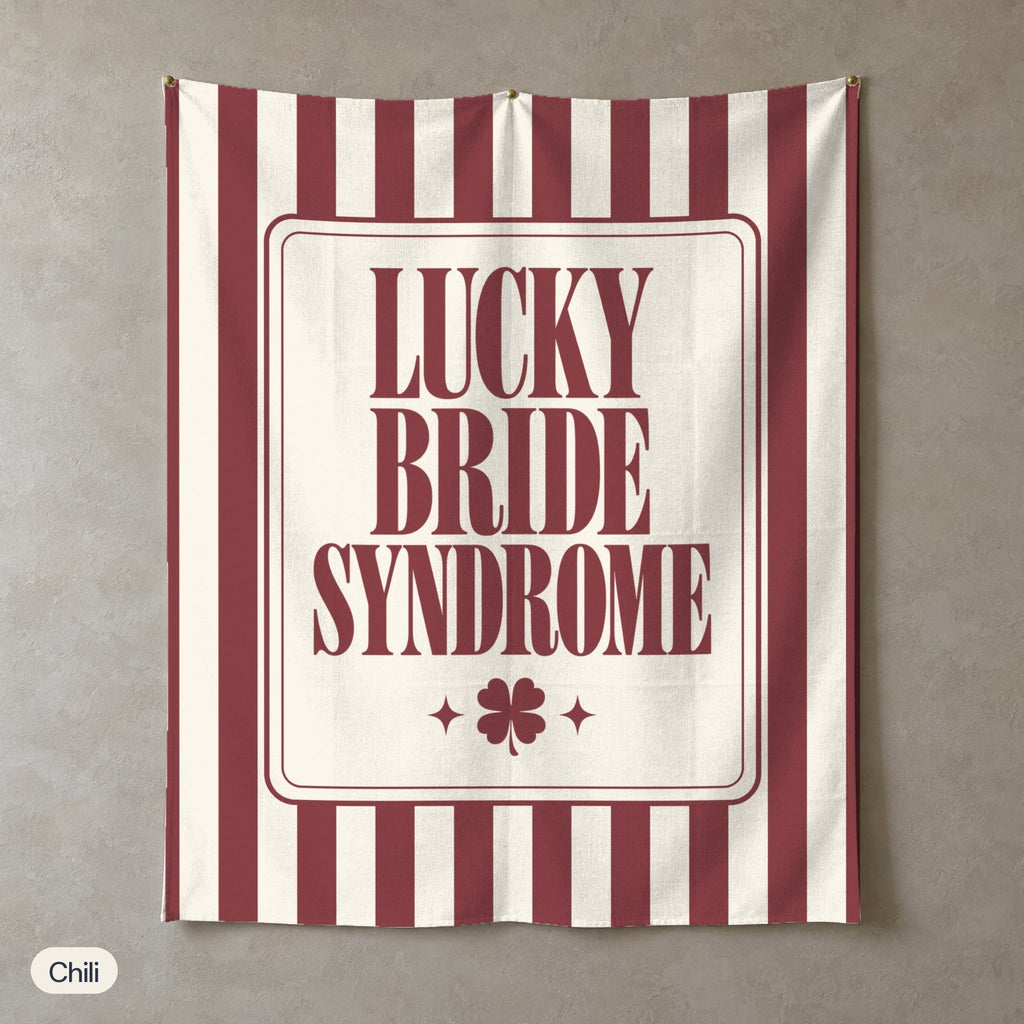 Lucky Bride Syndrome personalized wall tapestry in portrait, Chili