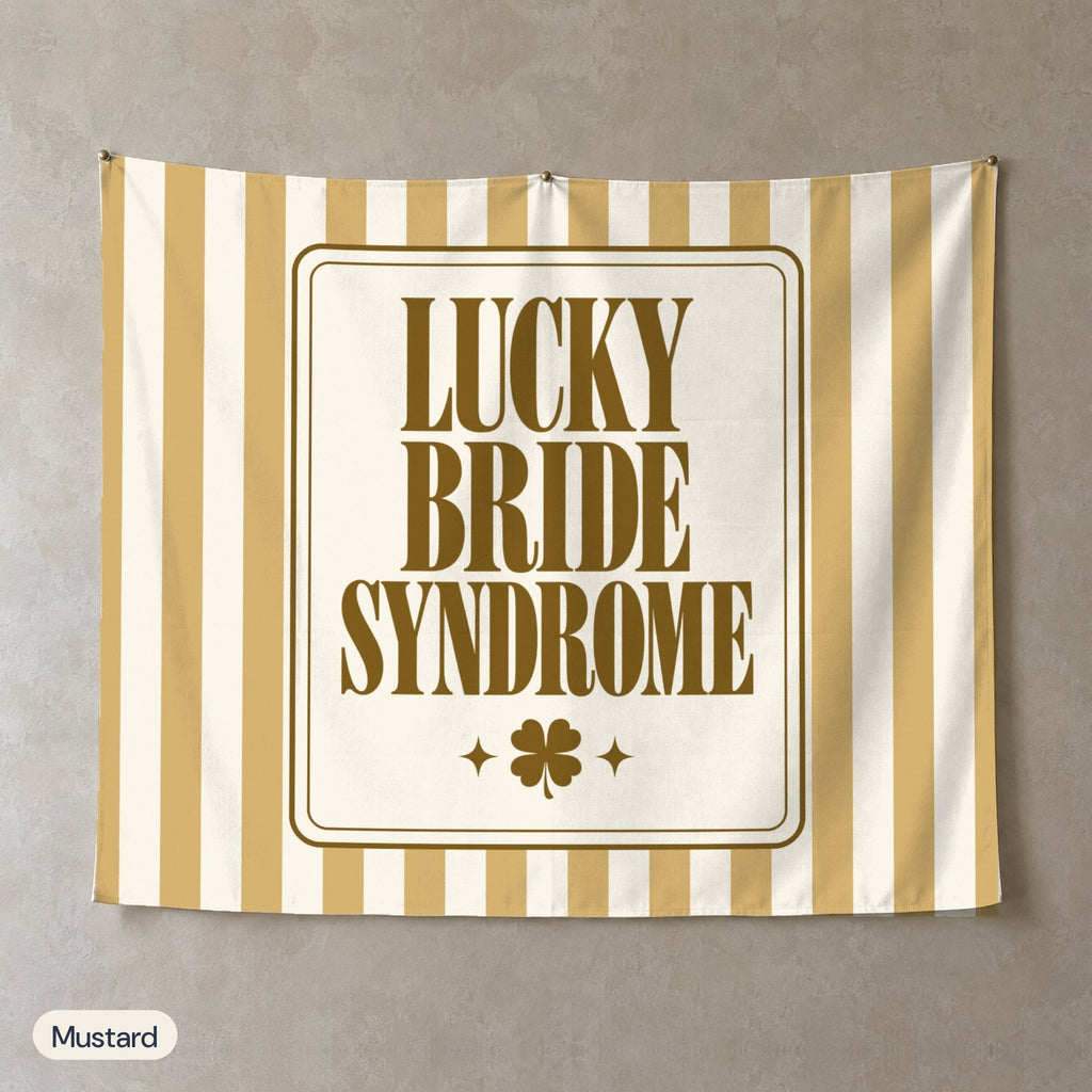 Lucky Bride Syndrome personalized wall tapestry, Mustard stripes