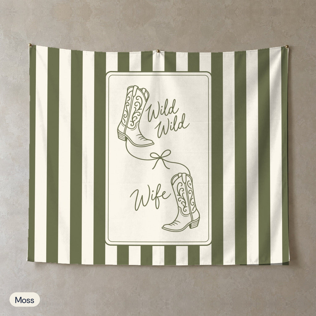 Wild Wild Wife personalized wall tapestry, Moss stripes