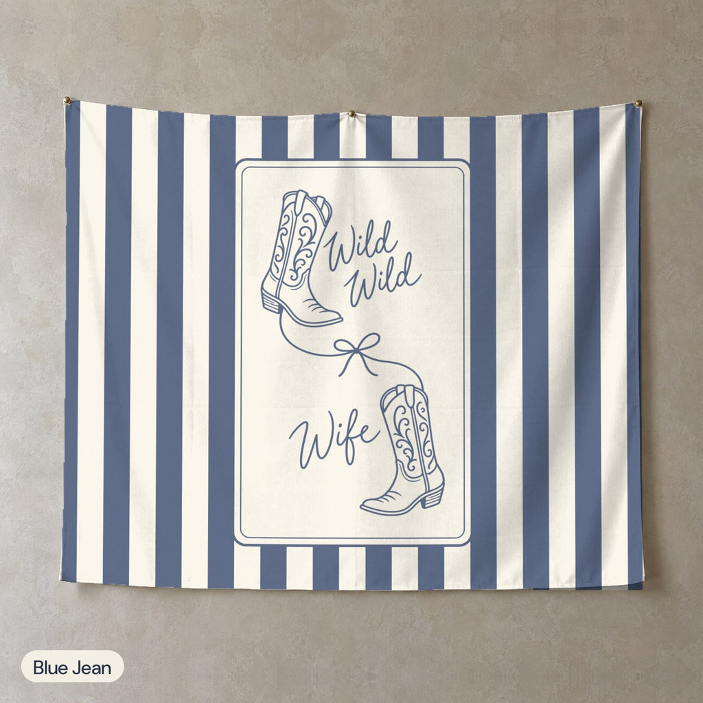 Wild Wild Wife personalized wall tapestry, Blue Jean stripes