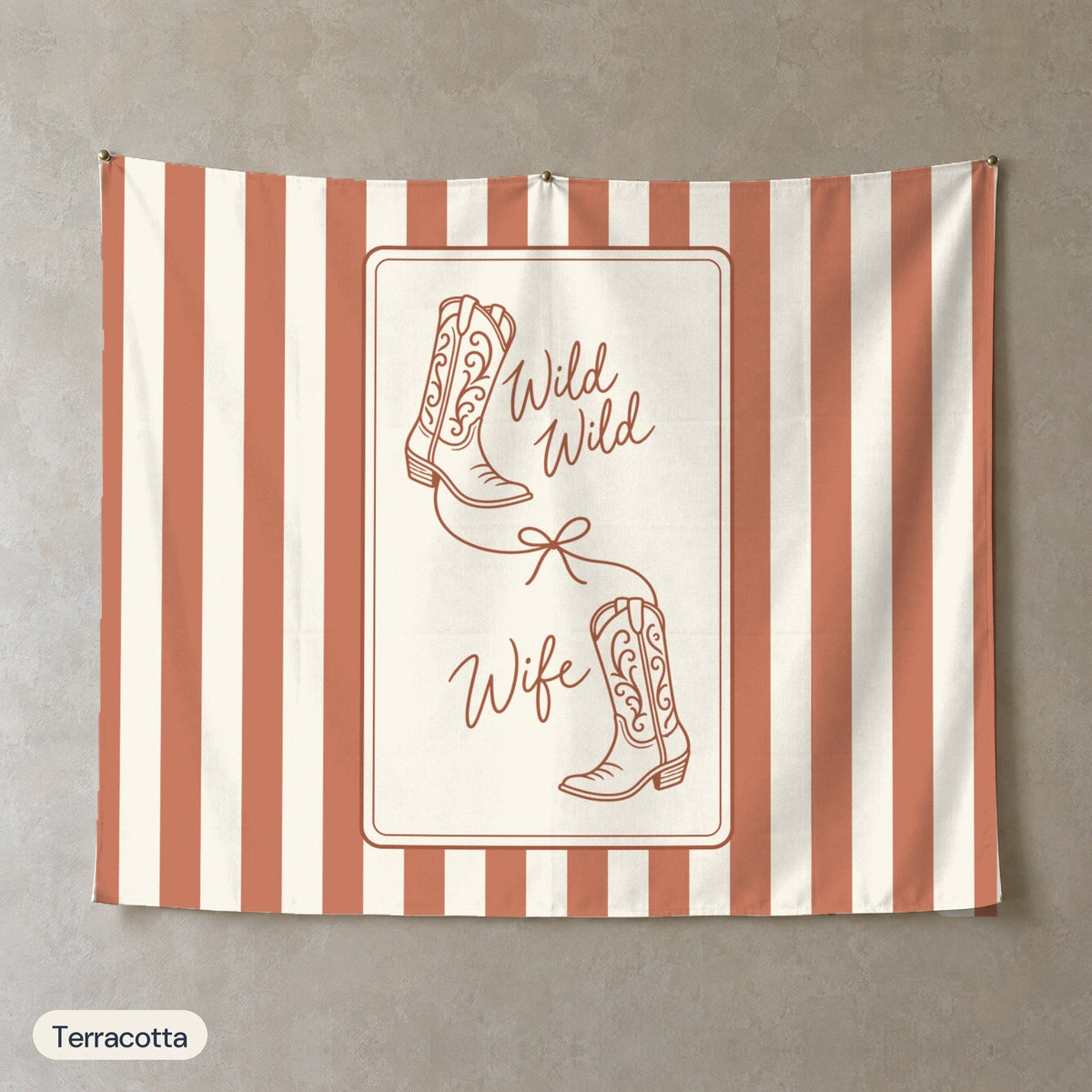 Wild Wild Wife personalized wall tapestry, Terracotta stripes