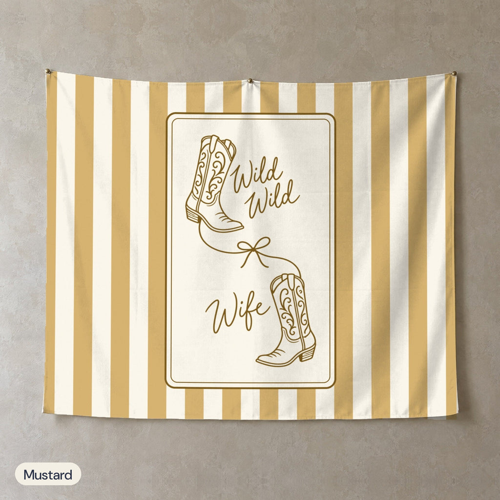 Wild Wild Wife personalized wall tapestry, Mustard stripes