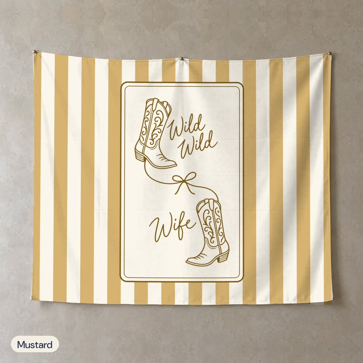 Wild Wild Wife personalized wall tapestry, Mustard stripes
