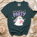 Ghost bride graphic t-shirt with text 'til death do us PARTY.