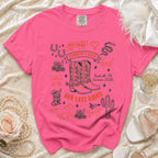 Pink t-shirt with "Jennifer's Bach" and "Her Last Rodeo" designs.