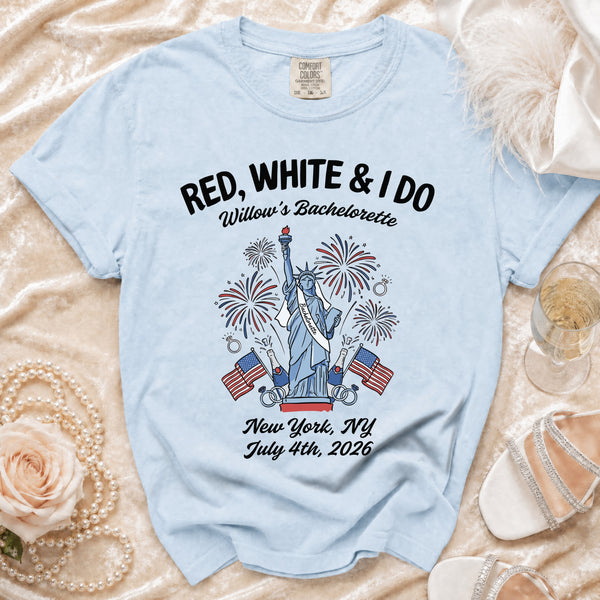Red, White & I Do Bachelorette T-Shirt in Chambray