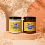 Two candles, one white and one amber, labeled "My Maid of Honor Says Yes!".