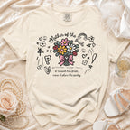 Cream t-shirt with "Mother of the Bride" text and floral bouquet graphic.